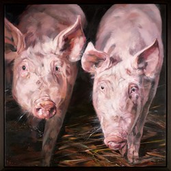 Two By Two by Debbie Boon - Original Painting on Box Canvas sized 35x35 inches. Available from Whitewall Galleries